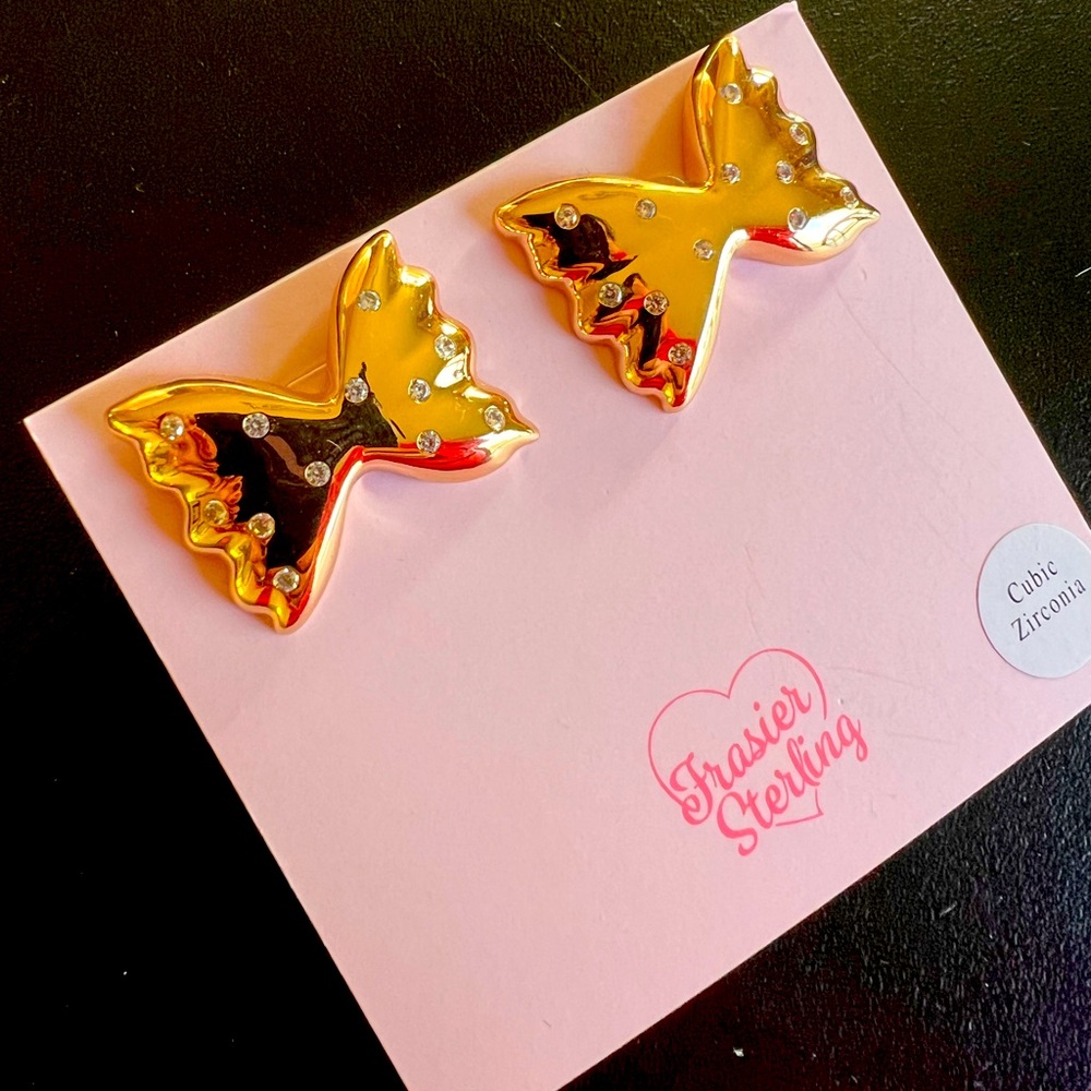 Frazier Sterling Gold Tone Pasta Bow Tie Earrings Farfalle